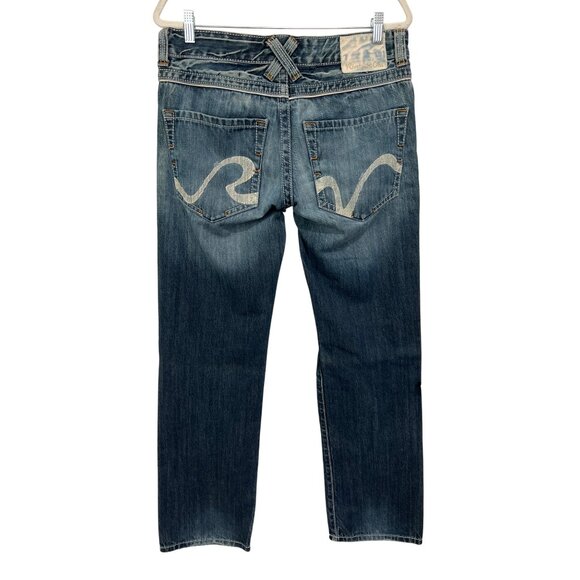 Rivet De Cru Jeans Size 33 Straight Leg Denim Medium Wash Distressed Retro - Picture 2 of 11
